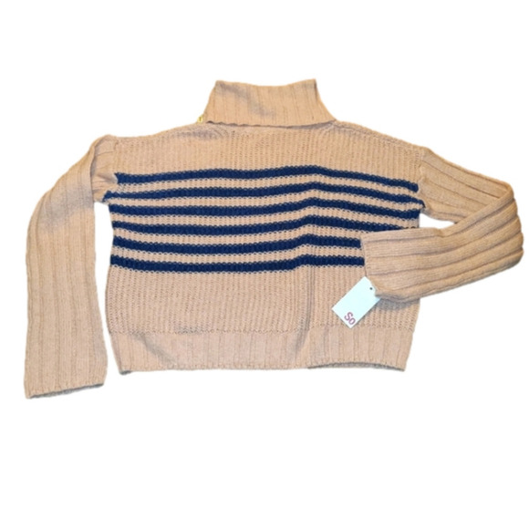 Pink Blue Striped Crop Turtleneck Sweater New Small - Picture 1 of 6